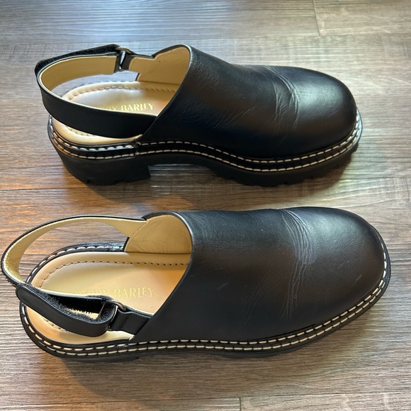 Poppy Barley The Lug Mule Black Leather Slingback Clogs - Picture 3 of 5